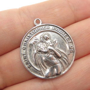 925 Sterling Silver Vintage St. Christopher Emergency Medal Charm Pendant
